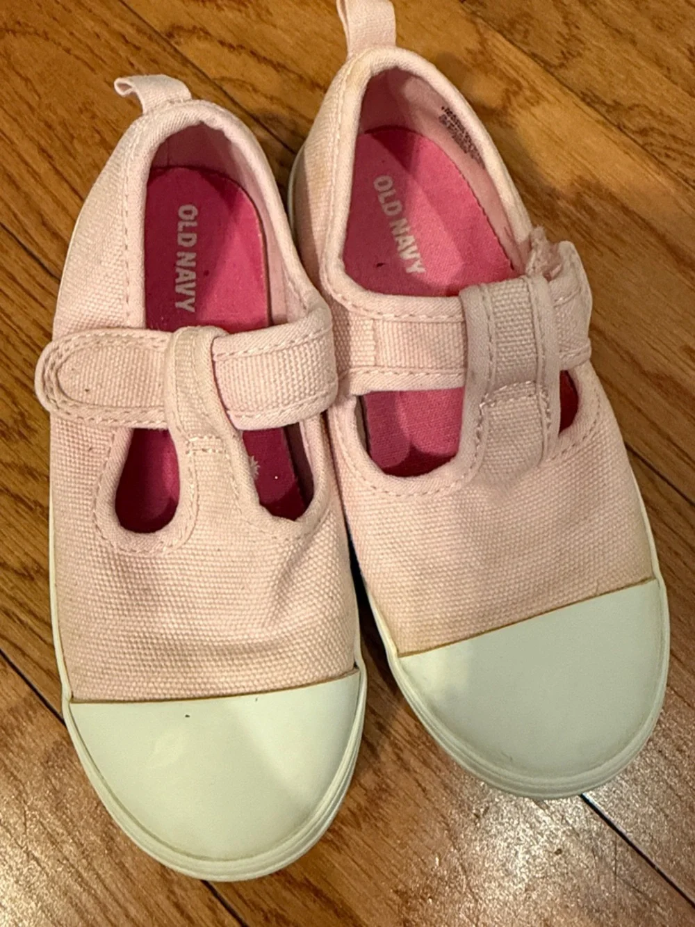 Old Navy Light Pink Canvas T-Strap Sneakers with White Toe Cap